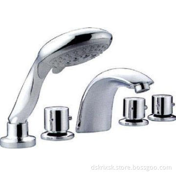 Brass Five Hole Bathtub Mixer Taps Deck Mounted , Three Han